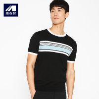 墨麦客男装2017夏季新款男士圆领撞色条纹T恤7647