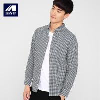 墨麦客2017秋季新品修身翻领长袖格子衬衫男翻领休闲衬衣潮