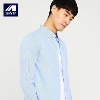 墨麦客2017夏季新品纯棉修身条纹短袖衬衫男商务休闲青年衬衣