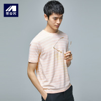 墨麦客2017夏季新款男士条纹短袖T恤舒适透气圆领薄款体恤