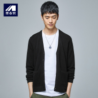 墨麦客男装2018春夏新品提花V领针织开衫男士休闲毛衣外套潮