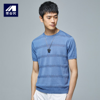 墨麦客男装2018夏季新品桑蚕丝短袖T恤提花圆领针织男士体恤