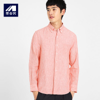 M-MAICCO 墨麦客男装秋季新品男士衬衫亚麻长袖休闲尖领衬衣男潮5420