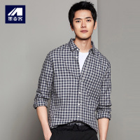 M-MAICCO 墨麦客男装秋季新款格子衬衫男长袖纯棉法兰绒上衣青年衬衣男5452