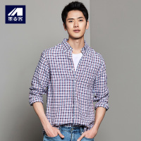 M-MAICCO 墨麦客男装2018秋季新款亚麻长袖格子衬衫男青年衬衣学生衬衫5426