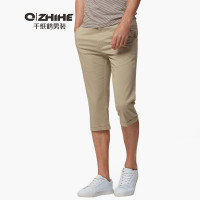 千纸鹤男装新款纯色修身弹力休闲短裤男士卡其棉质七分裤9617