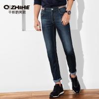 千纸鹤8161男装休闲牛仔裤男修身折边潮流韩版石磨长裤子2018新款8161