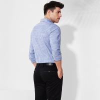 千纸鹤1516衬衫男韩版青年长袖纯棉春装上衣蓝白竖条纹英伦风寸衫1516