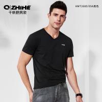 千纸鹤2685白色T恤男新款短袖v领打底衫字母印花莫代尔棉上衣2685