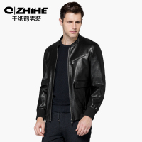 千纸鹤男装立领皮夹克男士仿真皮衣黑色短款冬季外套3075