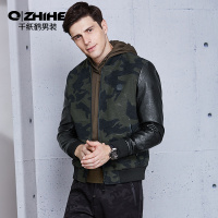 千纸鹤修身迷彩茄克毛呢棒球领飞行员夹克男青年休闲薄款外套3328