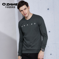 千纸鹤秋季卫衣男长袖字母印花舒适棉套头衣服圆领针织上衣3282