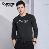 千纸鹤2018新款圆领针织长袖卫衣男 秋季潮流黑色青年外套3280