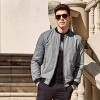 千纸鹤男装棒球领夹克外套上衣春秋款青年男士修身潮流茄克30121