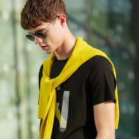 千纸鹤男装莫代尔T恤男2019春夏季修身潮流休闲圆领印花短袖20069