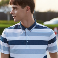 千纸鹤短袖翻领polo衫男2019新款男装韩版时尚休闲条纹T恤25051