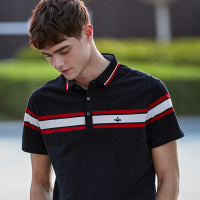 千纸鹤翻领polo衫男2019春夏男士条纹休闲短袖男装上衣25031