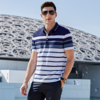 千纸鹤男装短袖Polo衫男2019新款翻领条纹修身商务休闲T恤25060