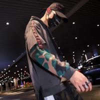 千纸鹤时尚拼接连帽街头运动男士卫衣迷彩字母长袖情侣卫衣15313