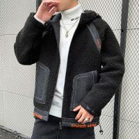 千纸鹤男装冬季时尚简约百搭羊羔绒连帽男士棉衣外套棉服男30415