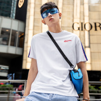 No1dara2019夏季新款短袖t恤男宽松白色体恤撞色潮牌潮流半袖上衣