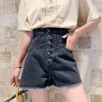 No1dara2019新款高腰显瘦牛仔短裤女黑色不规则毛边阔腿裤学生坠感热裤女