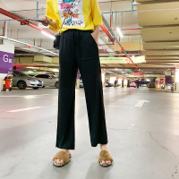 No1dara黑色裤子女春秋2019新款韩版松紧腰阔腿休闲裤抖音网红老爹阔腿裤