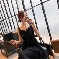 No1dara2019新款黑色蕾丝连衣裙波点网纱显瘦吊带裙气质流行裙子女中长款