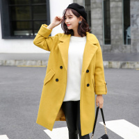 冬款西装领落肩纯色女士长袖大衣外套