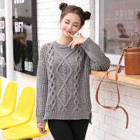 秋冬款纯色麻花宽松女士长袖针织衫