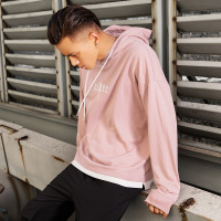 no.1dara卫衣男连帽秋季宽松假两件套头帽衫潮牌撞色绣花男装外套