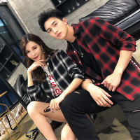 秋季薄款休闲格子衬衫男长袖韩版潮流情侣休闲衬衣网红宽松男寸衫