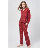 娅茜内衣 家居红色针织长袖开衫女套装518913WT18