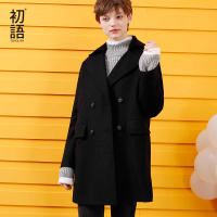 初语中长款呢子大衣茧型宽松时尚开衩毛呢外套女