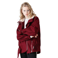 初语机车风呢子女F风时尚纯色宽松加厚毛呢外套女