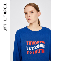 初语长袖T恤女韩版宽松潮流撞色印花纯棉打底bf学生上衣