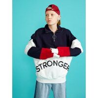 初语男女同款拼接卫衣女装立领拉链宽松字母印花上衣