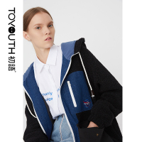 初语休闲拼接工装风外套女港风宽松韩版流行大衣潮