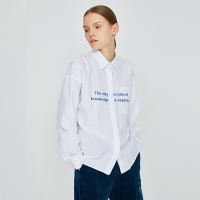 初语衬衫领字母刺绣后背立体V褶皱宽松衬衫