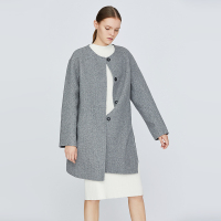 初语绵羊毛双面尼大衣女中长通勤圆领纯色毛呢外套