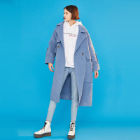 初语双排扣毛呢外套女中长西装领绵羊毛双面尼大衣