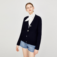 初语慵懒毛衣女宽松复古V领长袖外搭针织开衫外套潮