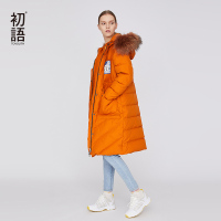 初语外套女毛领连帽印花时尚韩版显瘦派克羽绒服