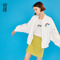 初语棒球服外套女白色时尚立领宽松休闲刺绣夹克潮