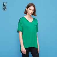 初语原宿V领短袖宽松大T恤女bf风柔软超显瘦上衣