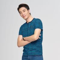 才子男装2018夏季新品男士青年休闲条纹体恤衫韩版修身圆领T恤男