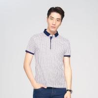 才子短袖T恤夏季男士商务休闲格子撞色翻领polo衫男_1