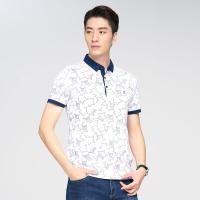 才子短袖T恤衫男夏季新品男士中青年商务休闲翻领上衣印花POLO衫