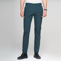 才子休闲裤男士墨绿色时尚修身直筒长裤中青年透气男裤