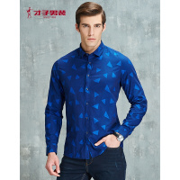 【商场同款】才子男装（TRIES）长袖衬衫男士秋新款棉质时尚几何拼接舒适款休闲长袖_1